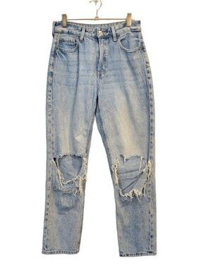 American Eagle | Mom Straight Leg High Rise Distressed Jeans Light Wash